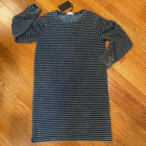 NWT • Soft denim-inspired striped dress with gathered sleeves